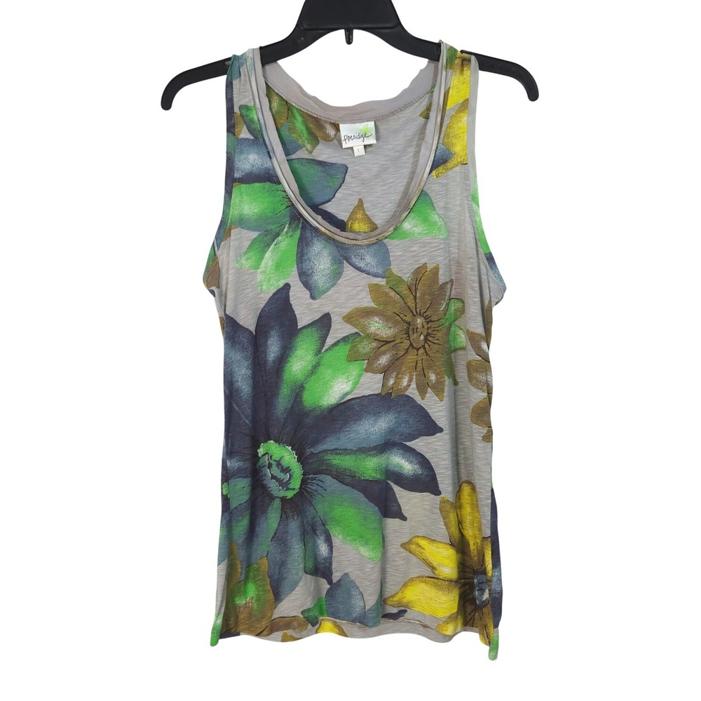 Porridge Anthropologie Floral Tank Top Large Silk Trim Supima Cotton Modal Blend - Picture 1 of 6